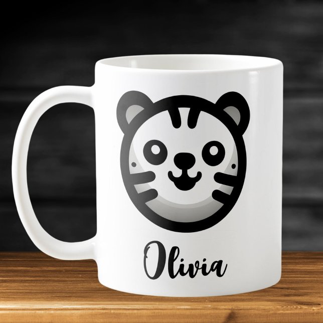 Caneca De Café Rosto de gatinho redondo moderno e fofo (Criador carregado)