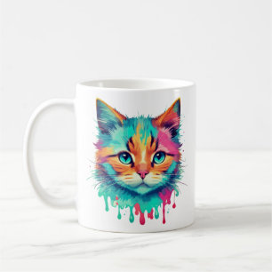 Caneca De Café Rosto de Gato Fofo Design Multicolorido-89059