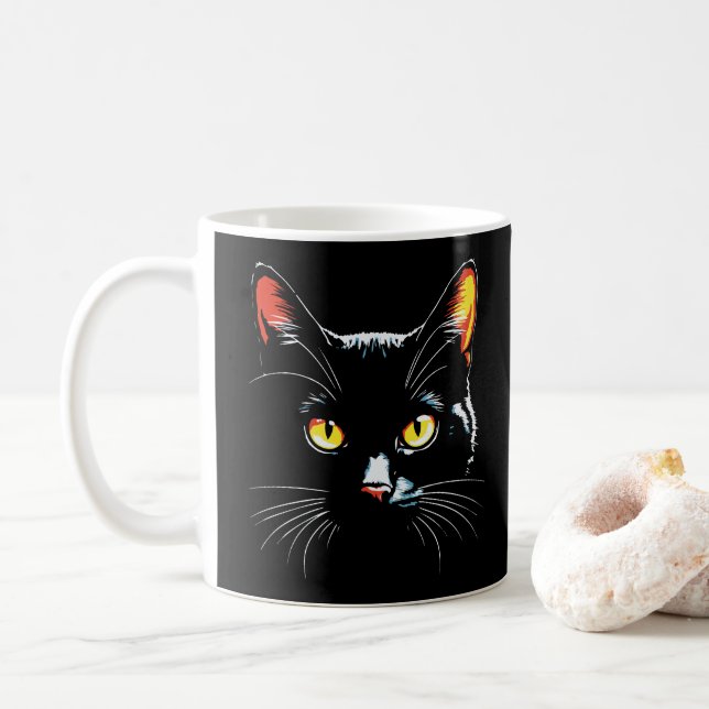 Caneca De Café Rosto de Gato Negro (Com Donut)