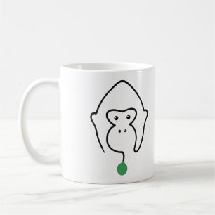 Caneca De Café Rosto de Gorila Arte de Linha Única com Folha Verd