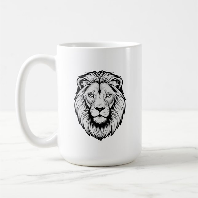 Caneca De Café Rosto de Leão Preto e Branco (Esquerda)
