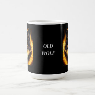 Caneca De Café Rosto de Lobo Radiante Iluminado por Luz Dourada
