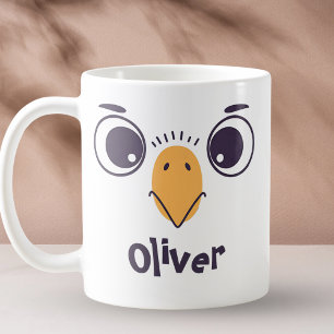 Caneca De Café Rosto de Pássaro Engraçado com Olhos Grandes