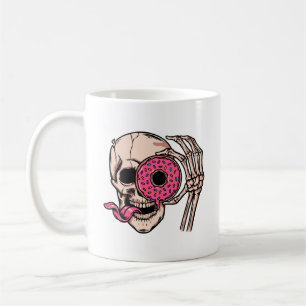 Caneca De Café Rosto do crânio Com Rosquinha humor escuro doce e
