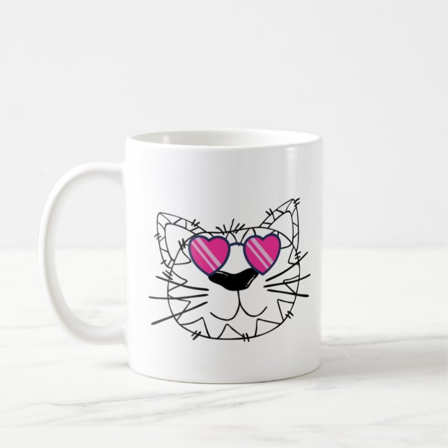 Caneca De Café Rosto engraçado de gato com óculos engraçados (Esquerda)