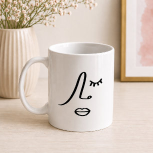 Caneca De Café Rosto Feminino Abstrato Moderno Design de Arte Min