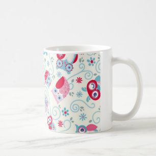 Caneca De Café rostos bonitos e engraçados corujas flores espira