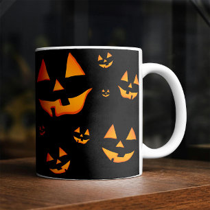 Caneca De Café Rostos de Abóbora Iluminados Projeto de Halloween