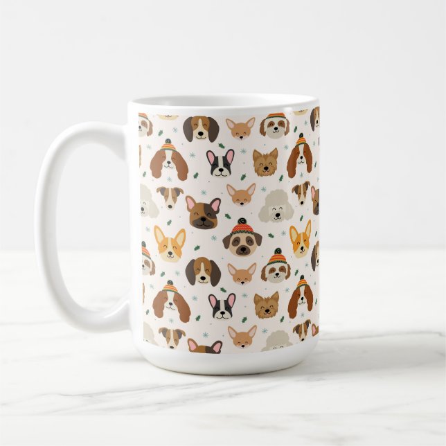 Caneca De Café Rostos de Cachorro no Padrão de Feriado do Chapéu  (Esquerda)