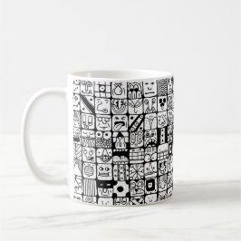 Caneca De Café Rostos de Desenhos Animados Engraçados Quadrados