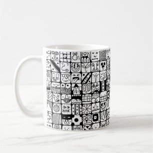 Caneca De Café Rostos de Desenhos Animados Engraçados Quadrados