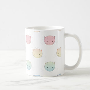 Caneca De Café Rostos de gatinho pastel adoráveis Rosa Azul Verde
