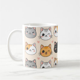 Caneca De Café Rostos de Gato Fofos Padrão Kawaii de Gato 