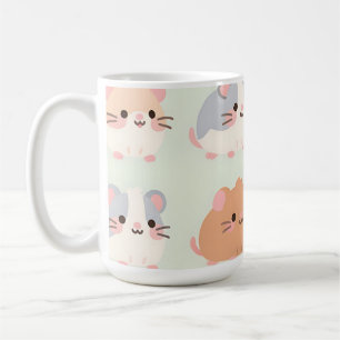 Caneca De Café Rostos de Hamster Fofos Padrão Kawaii Pastel