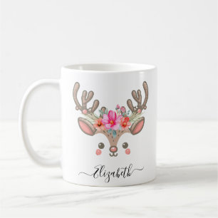 Caneca De Café Rostos Engraçados de Rena de Natal com Nome Person
