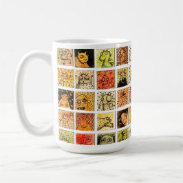 Caneca De Café Rostos Estranhos de Desenho Animado Colorem Quadra