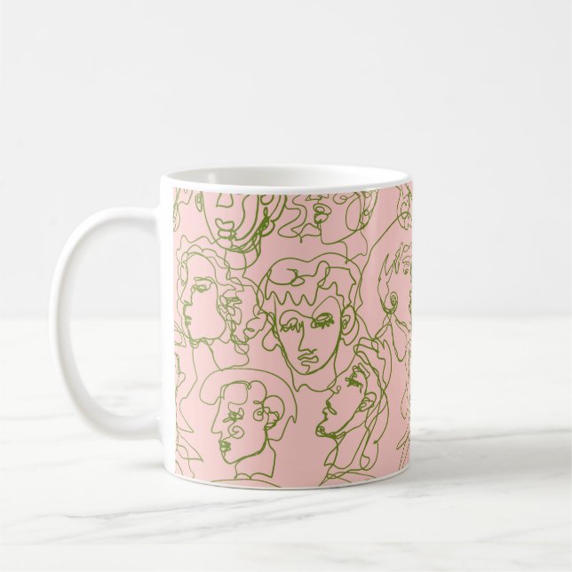 Caneca De Café Rostos femininos abstrato contemporâneos. Minimali (Esquerda)