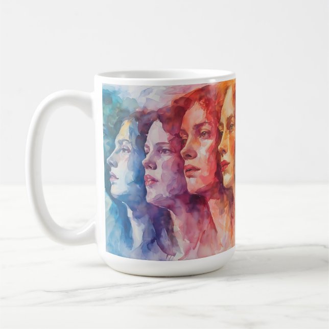 Caneca De Café Rostos femininos - Pintura por aquarela (Esquerda)
