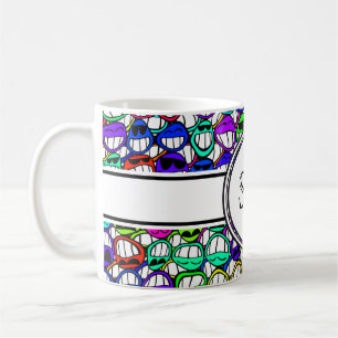 Caneca De Café rostos sorridentes legais + monograma