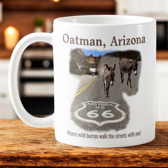 Caneca De Café Rota 66 Burros De Arizona Oatman Na Rua (Matching sides mug)