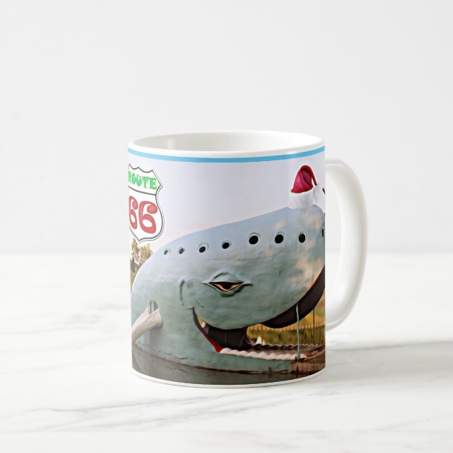 Caneca De Café Rota 66 Catoosa Blue Whale Christmas Santa Hat (Frente Esquerda)