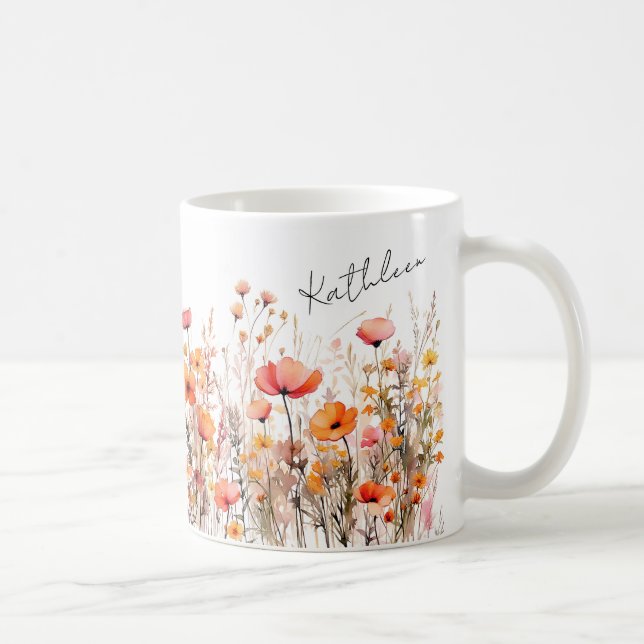 Caneca De Café Rote Aquarell Wildblumen  (Direita)