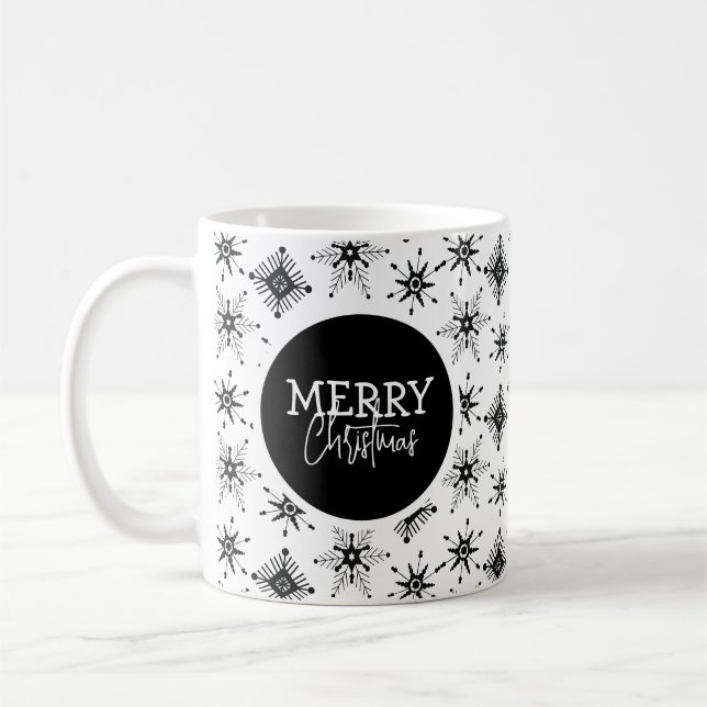 Caneca De Café Roteiro de Natal Alegre Flocos de Neve Pretos     (Esquerda)
