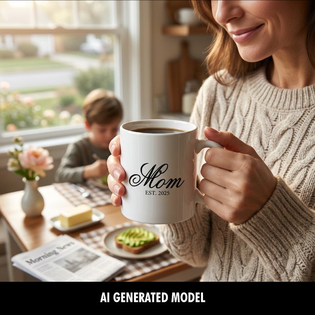 Caneca De Café Roteiro Elegante Preto Mãe Estabelecida (Black Elegant Script Established Mom Coffee Mug)