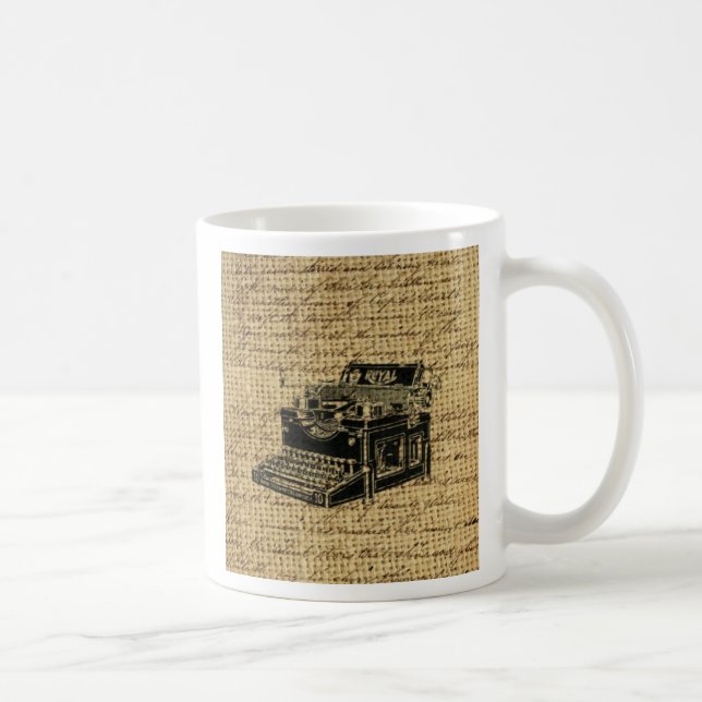Caneca De Café roteiros jornalísticos burlap antique tywrite (Direita)
