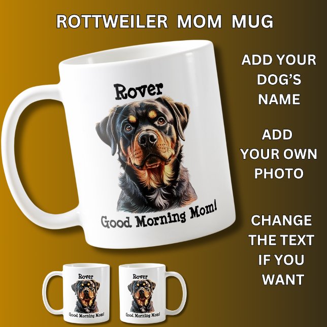 Caneca De Café Rottweiler Adicionar Nome do Cachorro, Alterar Fot (Criador carregado)