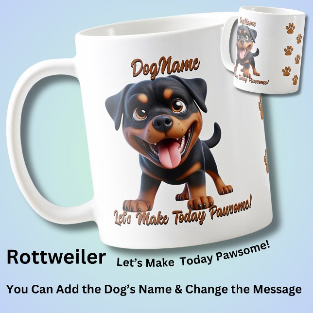 Caneca De Café Rottweiler - Adicionar Nome do Cachorro, Alterar T (Criador carregado)