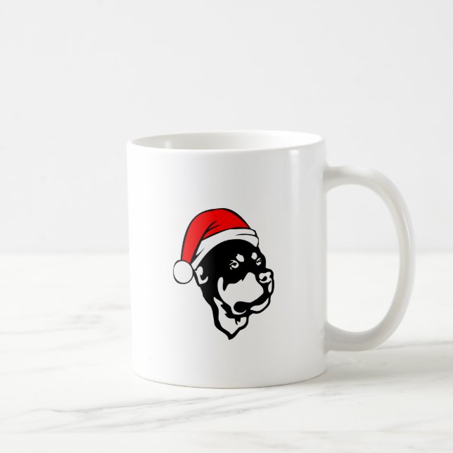 Caneca De Café Rottweiler Cachorro vestindo Natal Vermelho Chapéu (Direita)