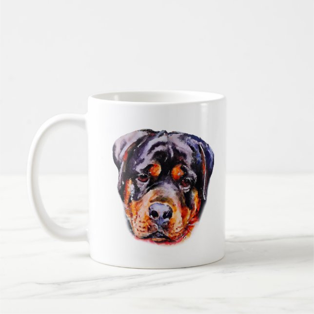 Caneca De Café Rottweiler de Aquarela (Esquerda)