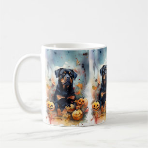 Caneca De Café Rottweiler de Halloween com Abóboras Assustador
