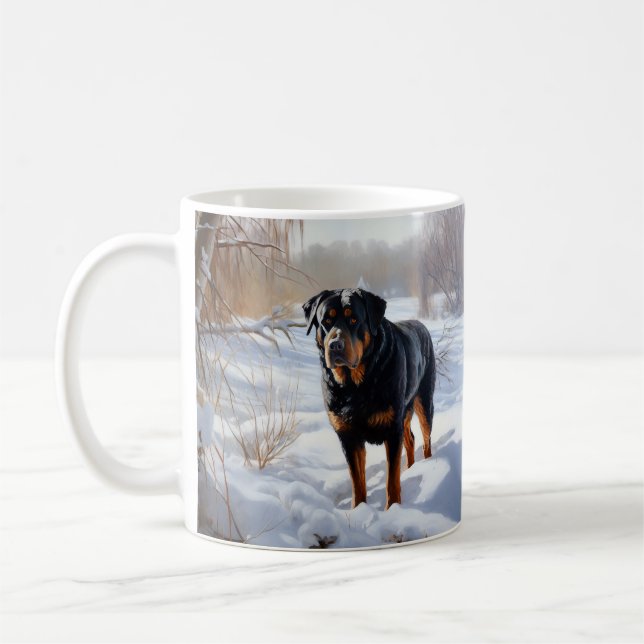 Caneca De Café Rottweiler Deixe Neve Natal (Esquerda)