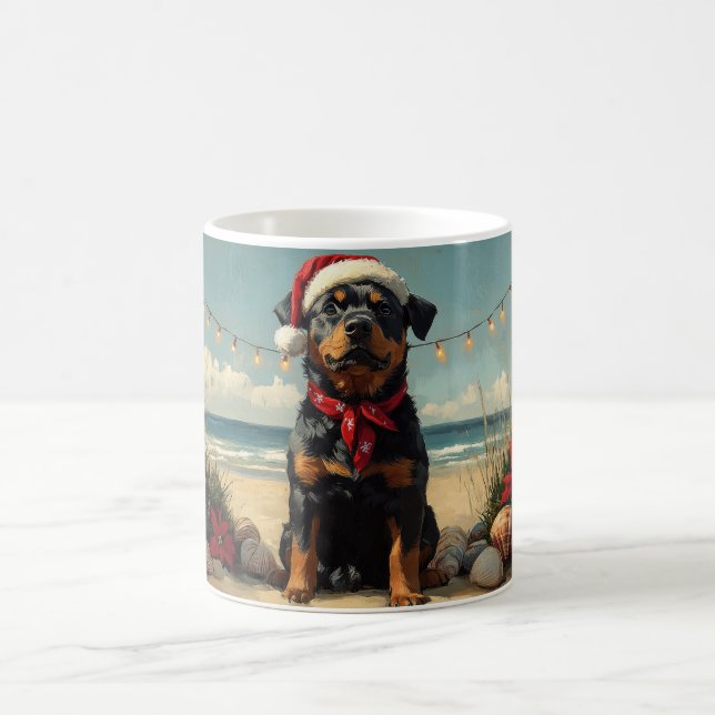 Caneca De Café Rottweiler Dog Christmas Vintage Beach (Centro)
