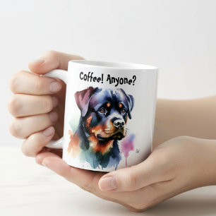 Caneca De Café Rottweiler Fofo ''Café! Alguém?'' 