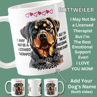 Caneca De Café Rottweiler Mug, Adicionar Nome do Cachorro, Pode A