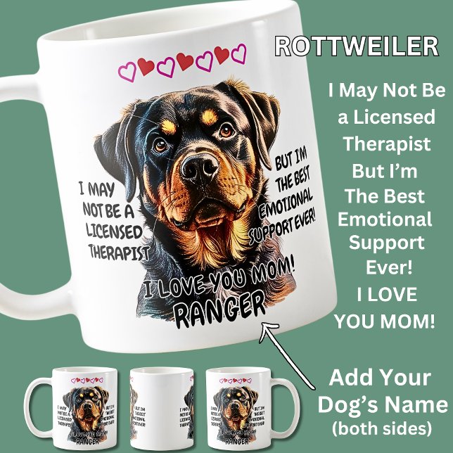 Caneca De Café Rottweiler Mug, Adicionar Nome do Cachorro, Pode A (Criador carregado)