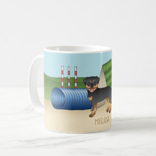 Caneca De Café Rottweiler Preto E Tano Com Equipamento De Agilida