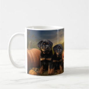Caneca De Café Rottweiler Puppy Autumn - Pumpkin