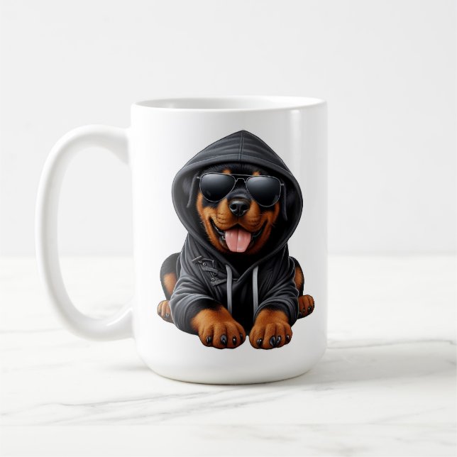 Caneca De Café Rottweiler Puppy com uma camisola-casaca (Esquerda)