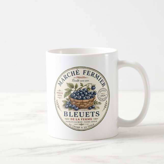 Caneca De Café Rótulo de Mirtilos Vintage (Direita)