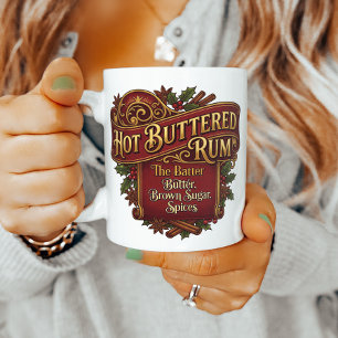 Caneca De Café Rótulo de Receita Vintage de Rum com Manteiga Quen
