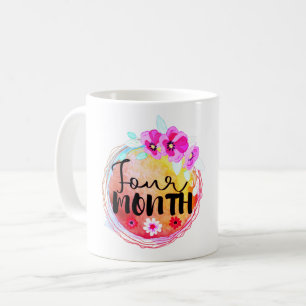 Caneca De Café Rótulo Floral de Milestone de Bebê com 4 Meses