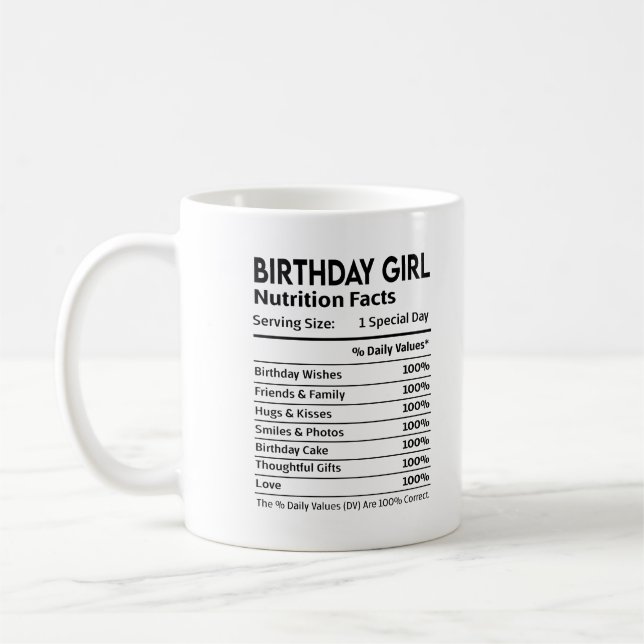 Caneca De Café Rótulo Nutricional da Rapariga de Aniversário (Esquerda)