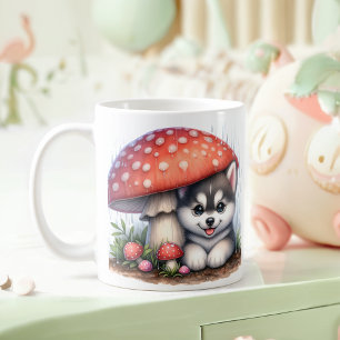 Caneca De Café Rouco Bonito Puppy Sob O Guarda-chuvas