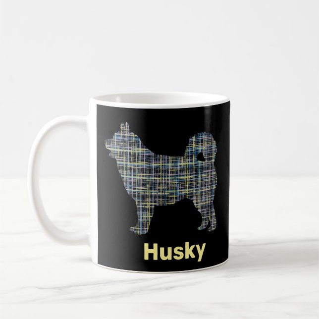 Caneca De Café Rouco Cachorro Amarelo e Azul Linhas de Grade (Esquerda)