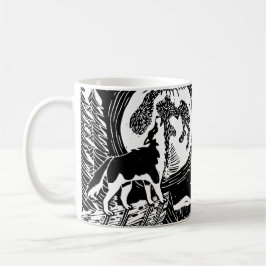 Caneca De Café Rouco de Howling Preto e Branco no Linocut da Noit