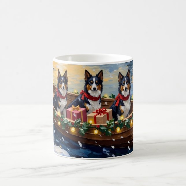 Caneca De Café Rough Collie Christmas Boat Holiday (Centro)